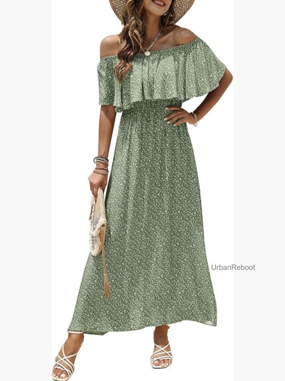 Off Shoulder Floral Maxi Dress Boho Beach Summer Long Dress